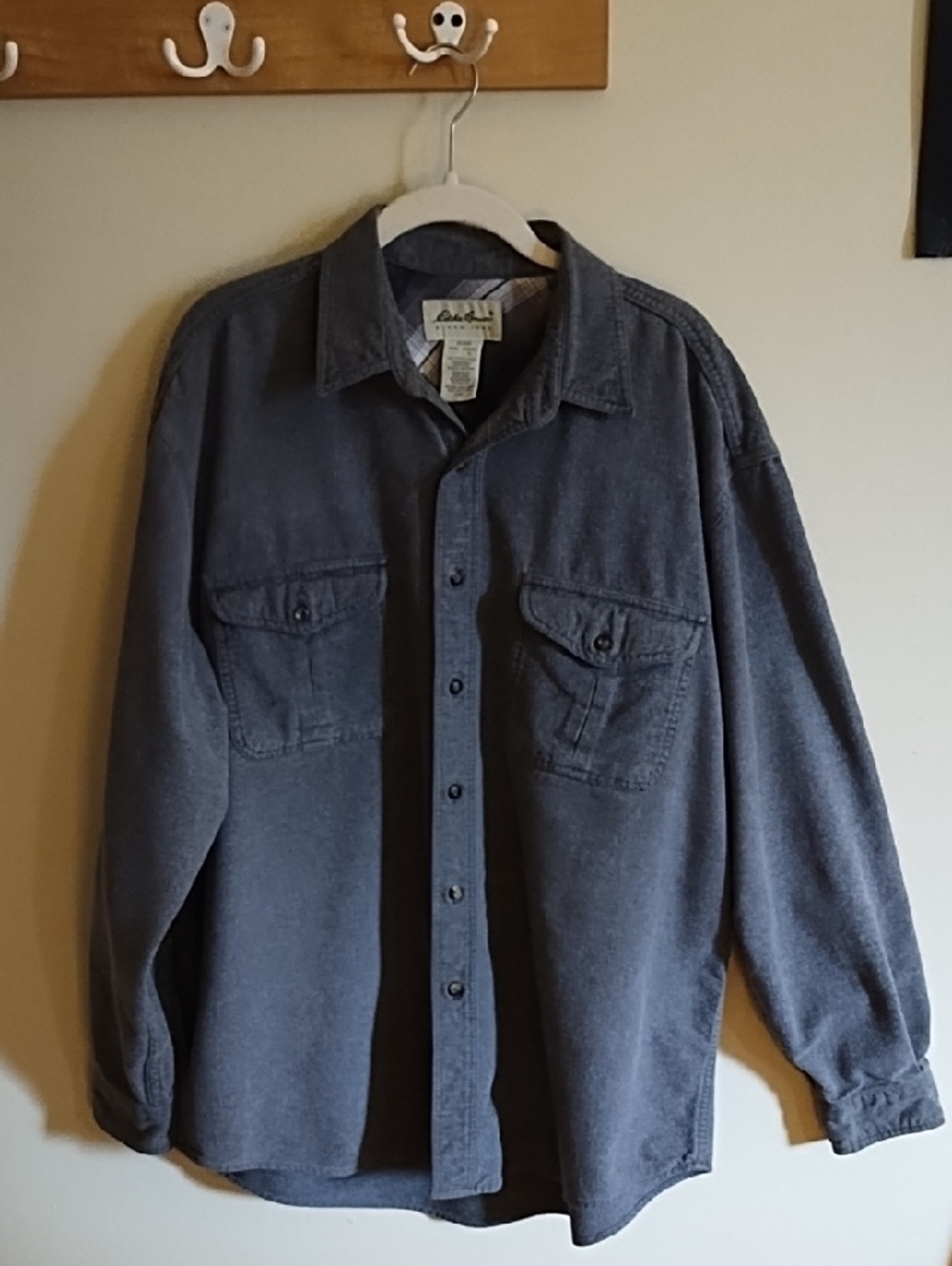 EDDIE BAUER HEAVYWEIGHT CHAMOIS FLANNEL SHIRT, 100% COTTON, GRAY